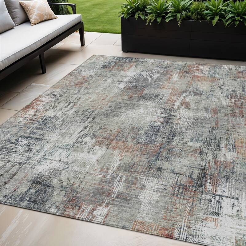 HomeRoots Abstract Transitional Rectangle Outdoor Rug - 5' X 8'