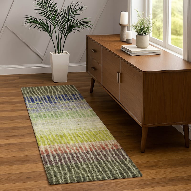 Machine Washable Indoor/ Outdoor Contemporary Stripes Chantille Rug