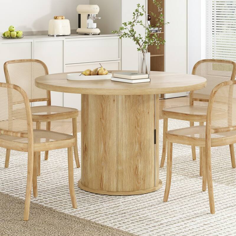 43" Modern Round Dining Table with Sturdy Metal Base and Storage