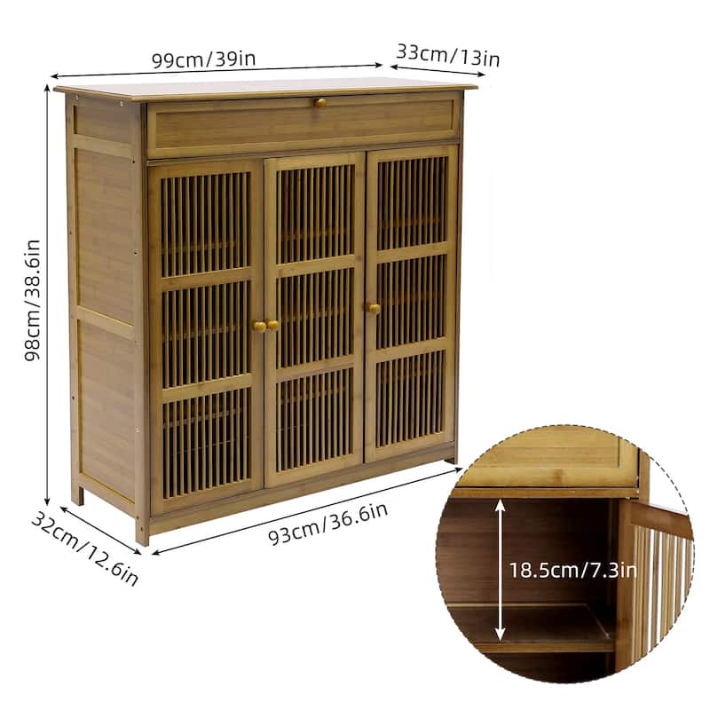 Shoe Cabinet with 3 Doors and Shelves Storage Organizer Entryway - 37"x13"x39"
