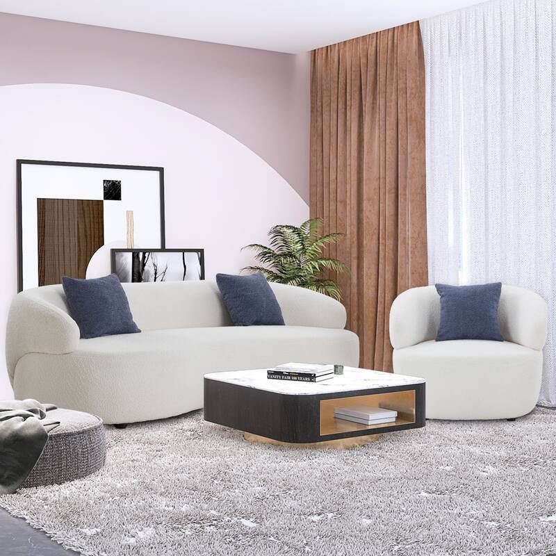 3-Seater Modern Contemporary Upholstered Fabric Sofa for Living Room - Beige Sets