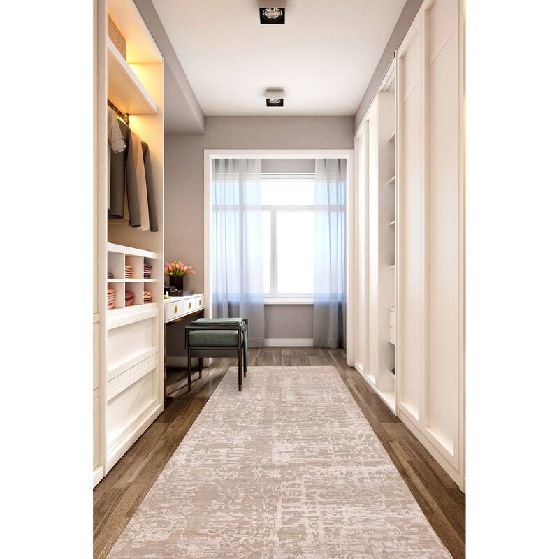 ECARPETGALLERY Hand-knotted Legacy Taupe Silk, Wool Rug - 2'7 x 7'11
