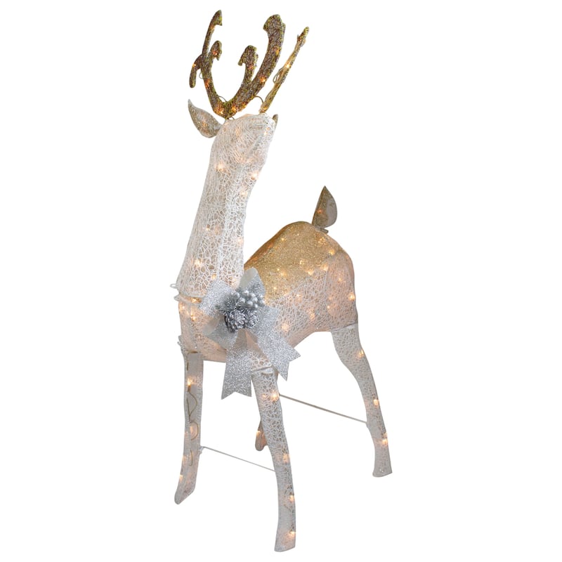 48" White and Gold Lighted Standing Buck Outdoor Christmas Decor