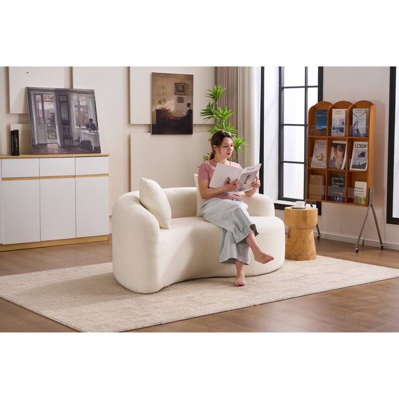 S-Curved Dual-Depth Chenille Sofa Compact, No Assembly