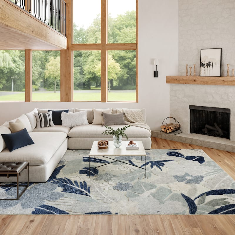 Nourison Suncoast Indoor/Outdoor Floral Area Rug. - 7'10" x 9'10" - Grey/Navy