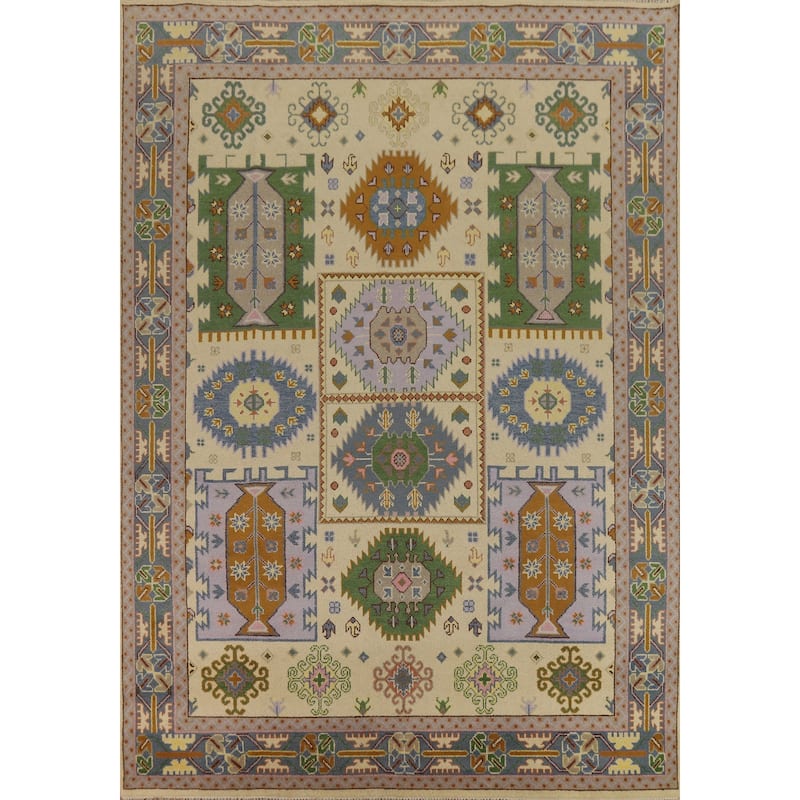 Hand Knotted Oriental 100% Wool Carpet Traditional Geometric Beige & Ivories Heriz (serapi) Area Rug - 11' 10'' X 8' 10''