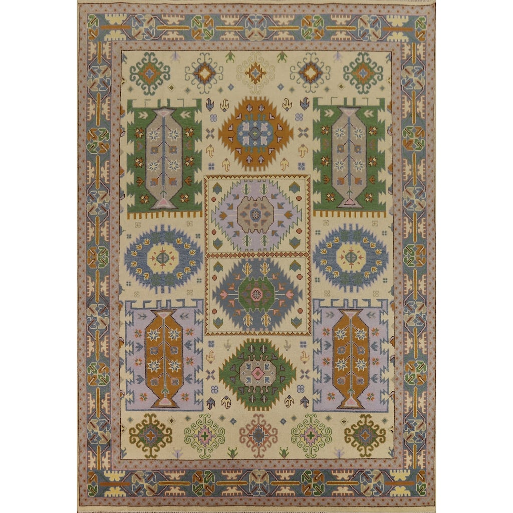 Hand Knotted Oriental 100% Wool Carpet Traditional Geometric Beige & Ivories Heriz (serapi) Area Rug - 11' 10'' X 8' 10''