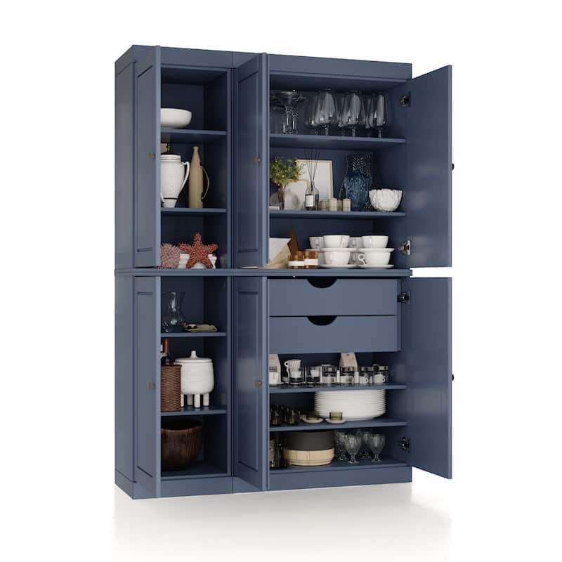 Palace Imports 100% Solid Wood Pantry Cabinet, Raised Panel Doors, 2 Drawers, Adjustable Shelves, 48.5" Wide, 71.5" Tall