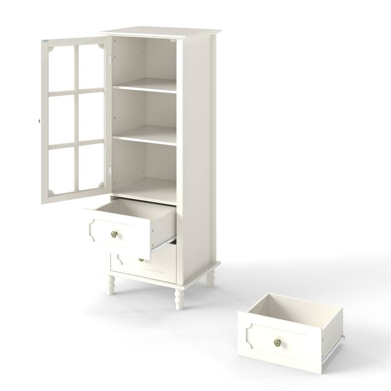 Storage Accent Cabinet Sideboard Buffet, Credenza with Glass Doors and Drawer for Dining Room, Entryway and Living Room