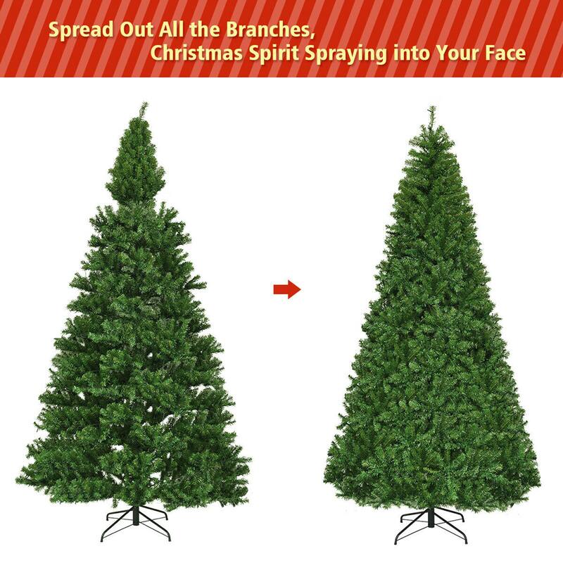 Gymax 5-9FT Pre-Lit Christmas Tree Hinged Artificial Tree w/ Metal