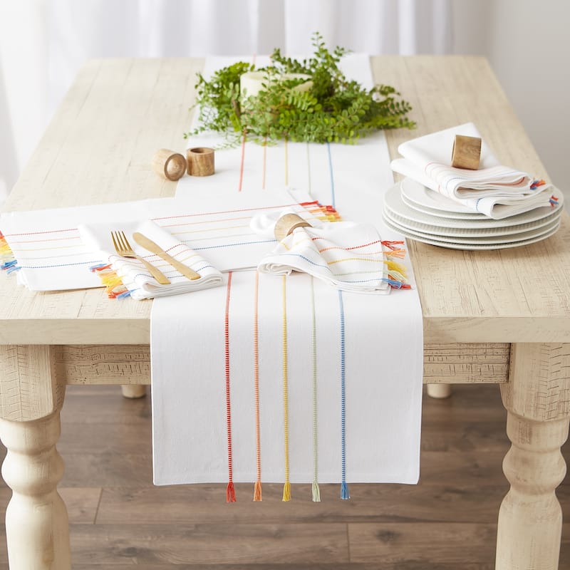 Rainbow Stripe Tassel Placemat (Set of 4) - Placemat Set, 13x19"