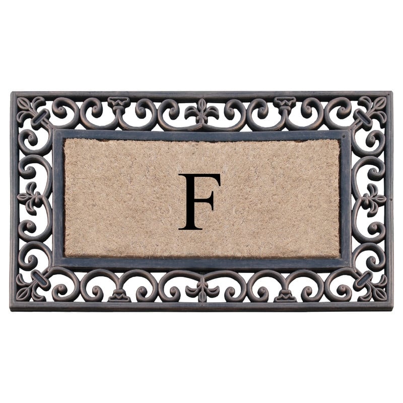 A1HC Natural Coir and Rubber Classic Paisley Border Bronze Monogrammed Doormat