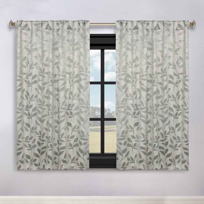 Superior Leaves Machine Washable Room Darkening Curtains with Back Tabs, Set of 2