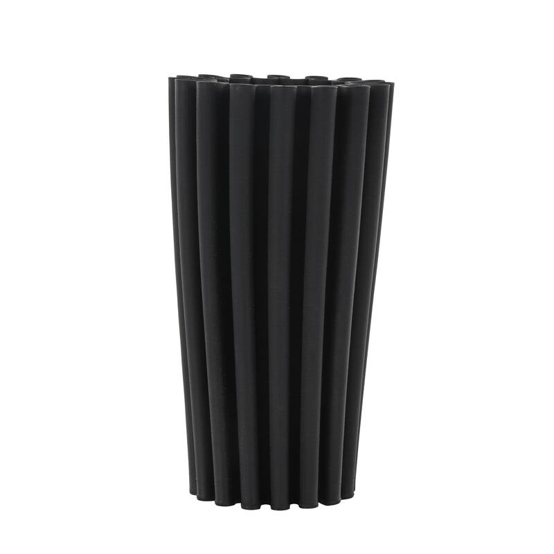 Ceramic Abstract Dimensional Ribbed Decorative Vase with Cylindrical Ridges - Black - Roche River Decor