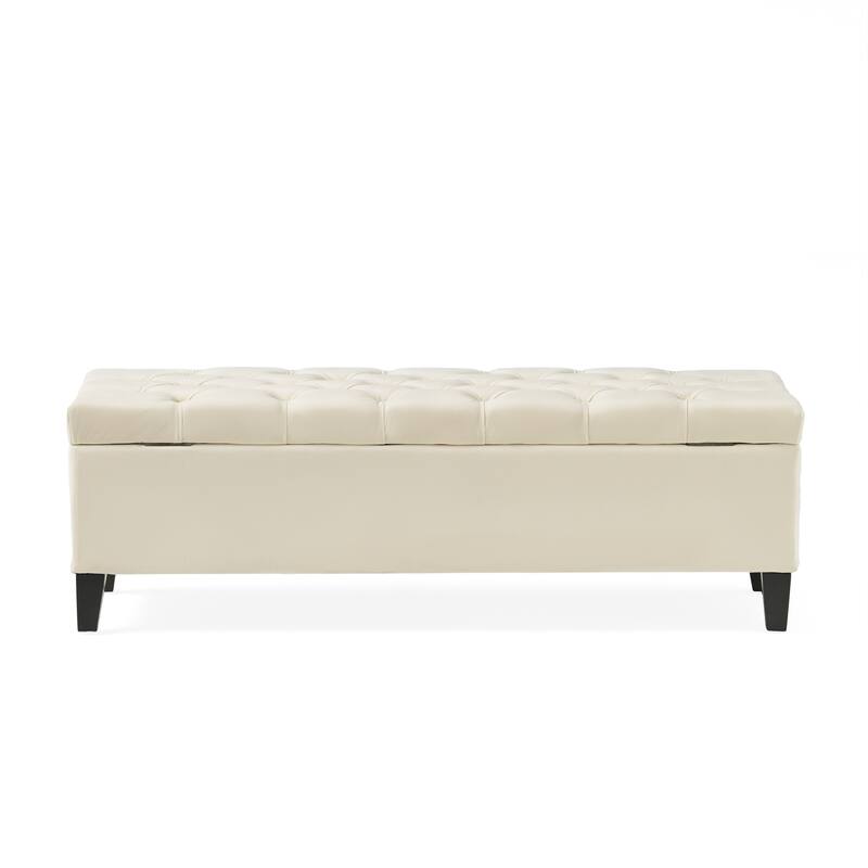 51" Button-Tufted Diamond Stitch Storage Ottoman with Pressure Hinges