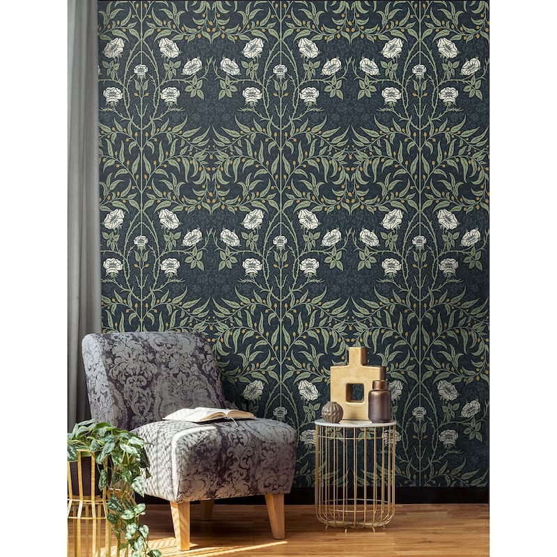 NextWall Stenciled Floral Peel and Stick Wallpaper