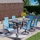 preview thumbnail 58 of 174, Patio Dining Set, Outdoor Dining Table and Chairs Set with Textilene Chairs, Adjustable Umbrella Hole for Garden, Backyard 7 Piece - Blue-Swivel