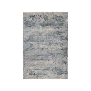 Remy 5 x 7 Modern Area Rug, Smoky Abstract, Fabric, Medium, Cream, Blue ...