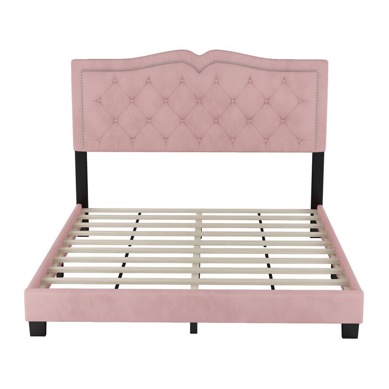 Upholstered Bed Frame with Rivet Design