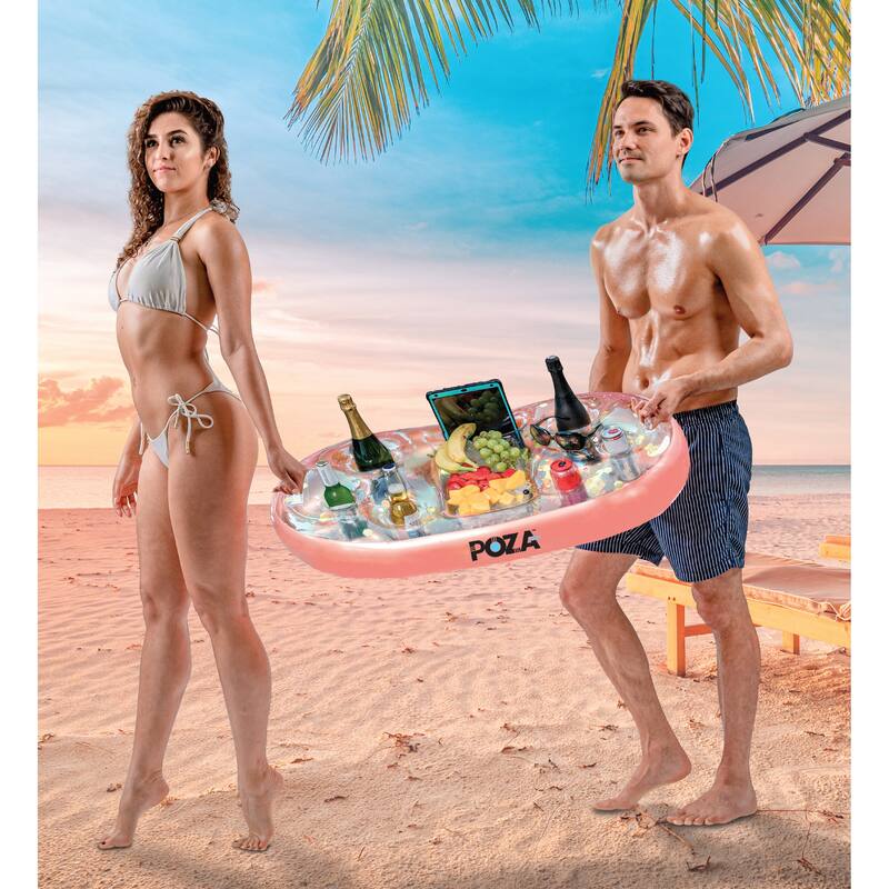POZA Inflatable Rose Gold Floating Cooler with Sparkly Confetti - 39×23 Inch