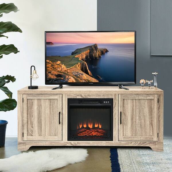 Shop Gymax 1400w Electric Fireplace Tv Stand Storage Cabinet