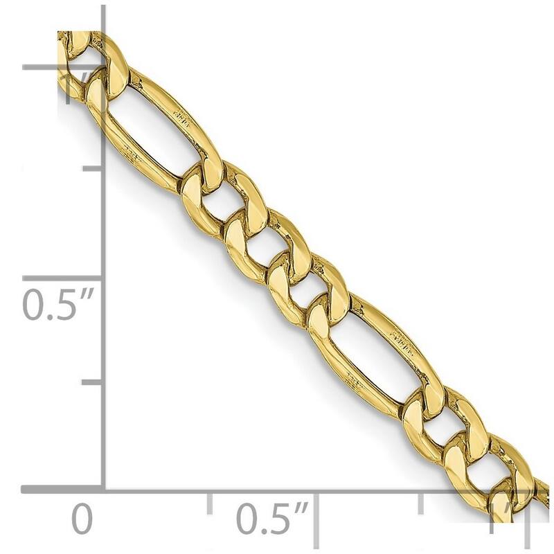 Curata 10k Yellow Gold 4.75mm Semi-solid Figaro Chain Necklace (Lobster) Options: 16 18 20 22