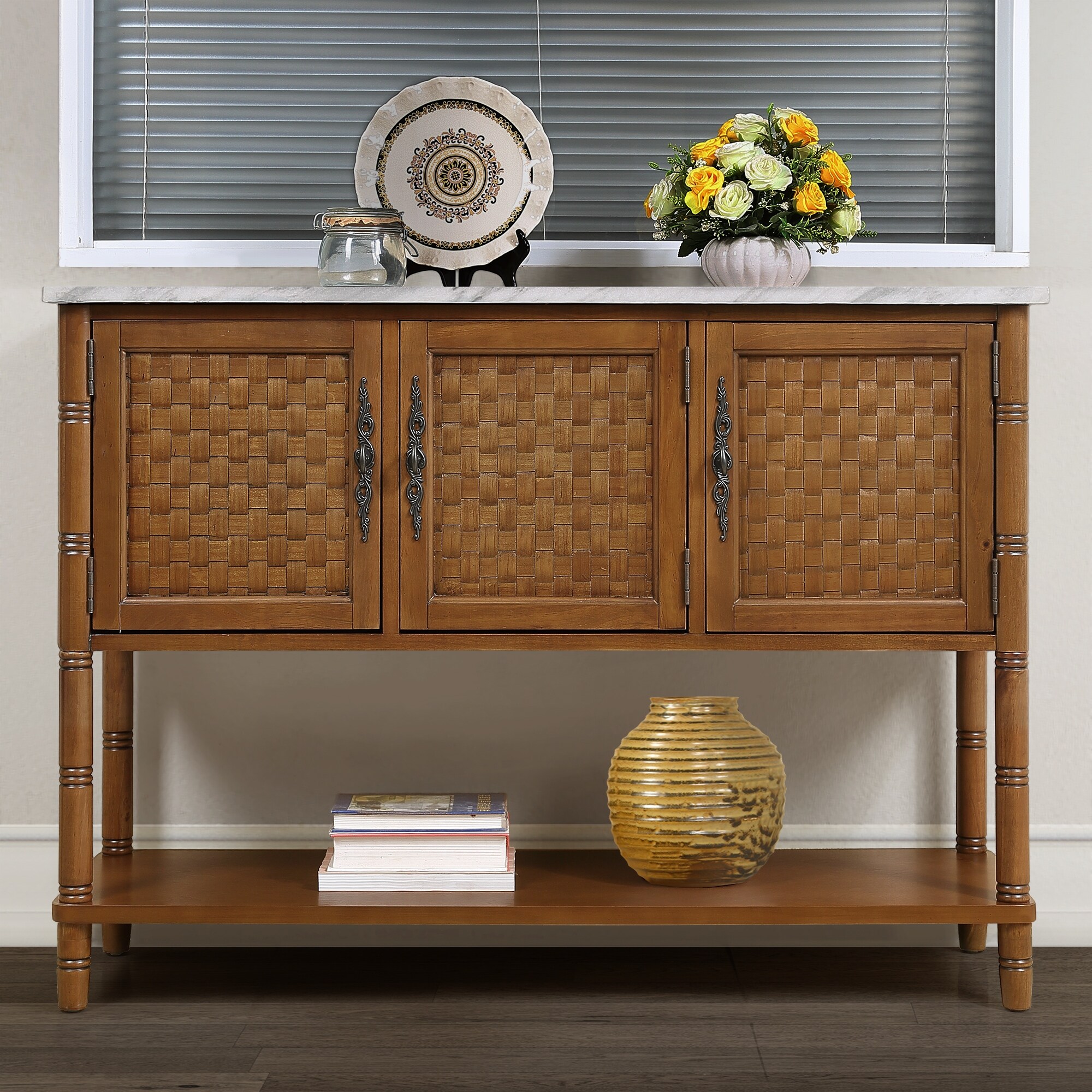Stone console sales table with storage