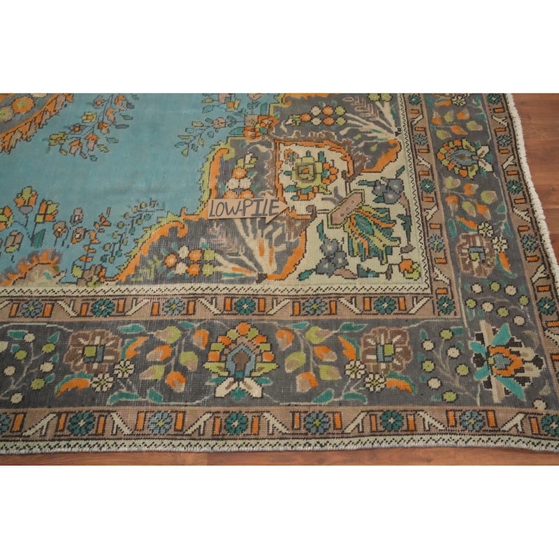 Hand Knotted Oriental 100% Wool Carpet Traditional Floral Navy Blue & Blues Tabriz Area Rug - 12' 3'' X 9' 4''