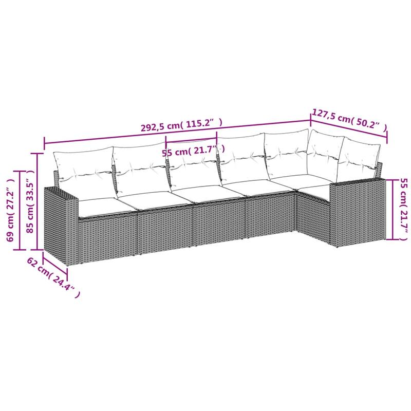 vidaXL Garden Sofa Set Grey, Dark Grey - 24.4 x 25.8 x 27.2