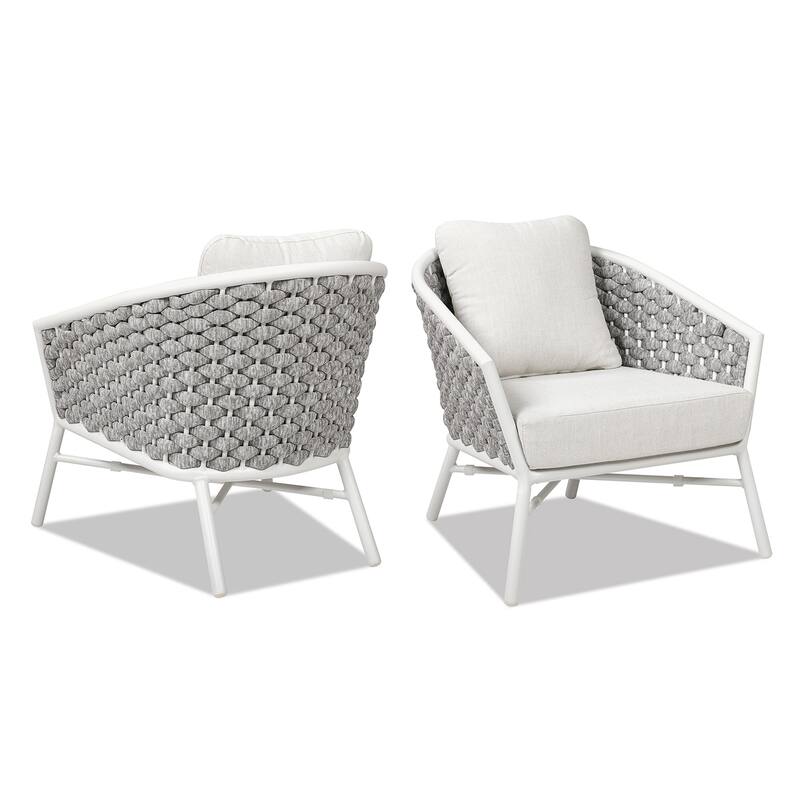 Rowan 30.5" Rope Woven Outdoor Patio Armchair (Set of 2) with Cushions