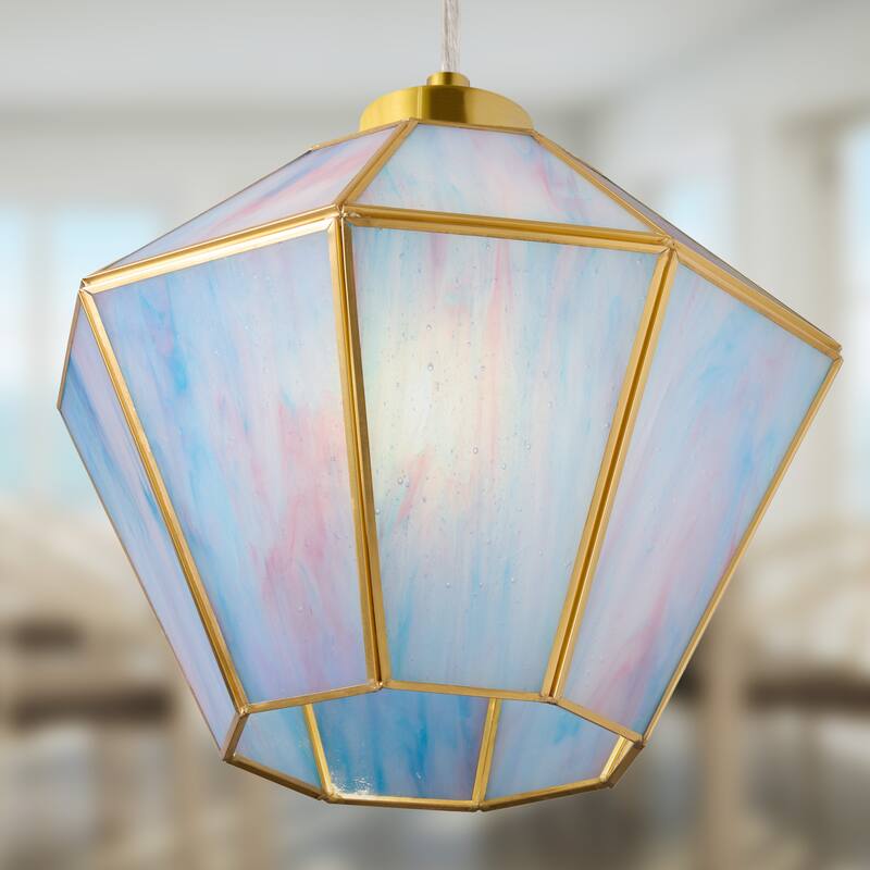 Margaux River of Goods Blue and Pink Stained Glass and Metal 10-Inch Pendant Light with Adjustable Hanging Cord