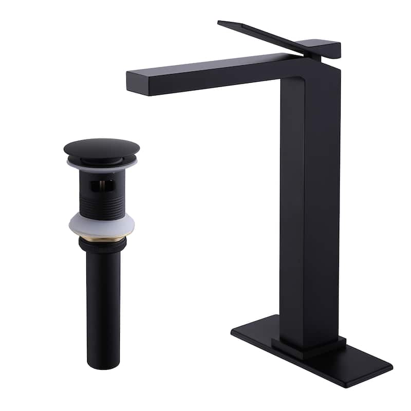 Rbrohant Single Handle Single Hole Bathroom Vessel Sink Faucet, Waterfall Spout Bathroom Faucet,RV Lavatory Vessel Faucet - With drain - Matte Black