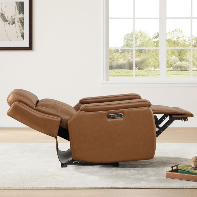 Spruce & Spring Dual Motors Genuine Leather Power Lay Flat Recliner with Power Headrest