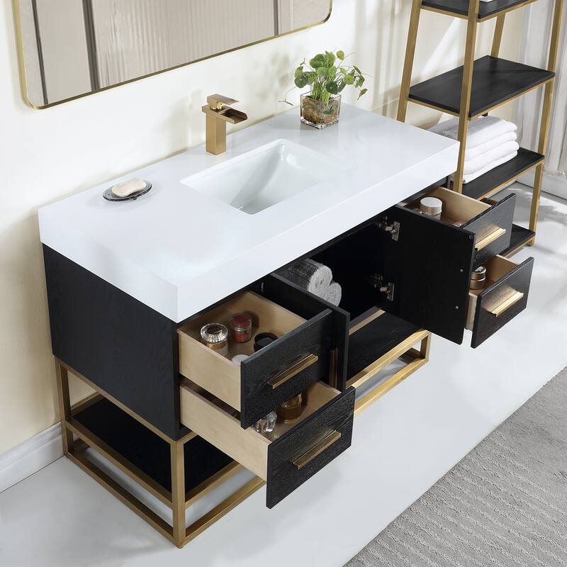 Altair Bianco Bath Vanity with White Composite Stone Top,no Mirror