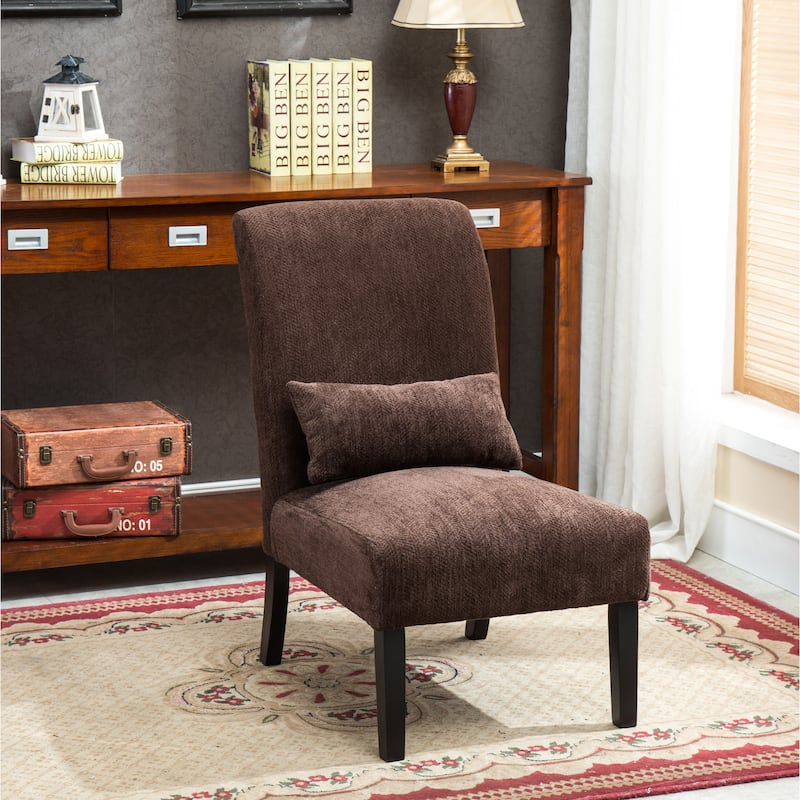 Contemporary Chenille Fabric Armless Accent Chair with Pillow, for Living Room