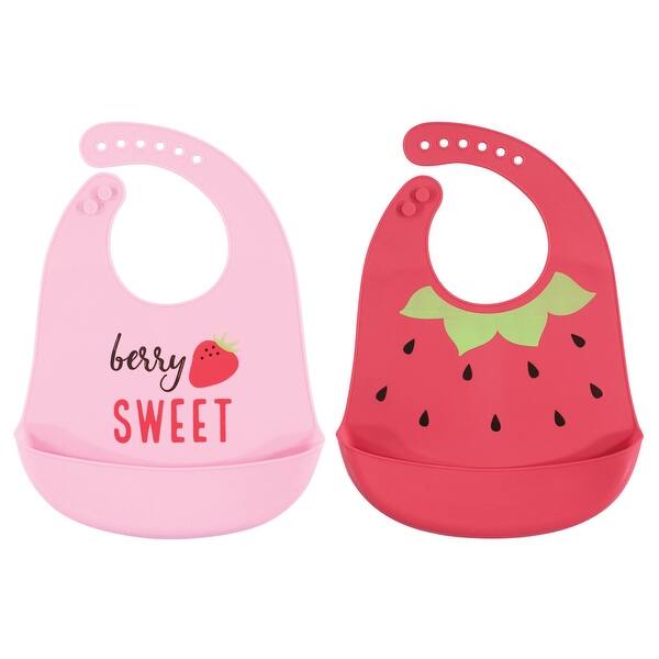 slide 1 of 1, Hudson Baby Infant Girl Silicone Bibs 2pk, Strawberry, One Size - Strawberry - One Size One Size - Strawberry