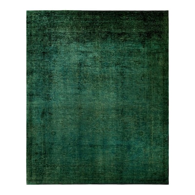 Overton Hand Knotted Wool Vintage Inspired Modern Contemporary Overdyed Green Area Rug - 11' 10" x 14' 7"