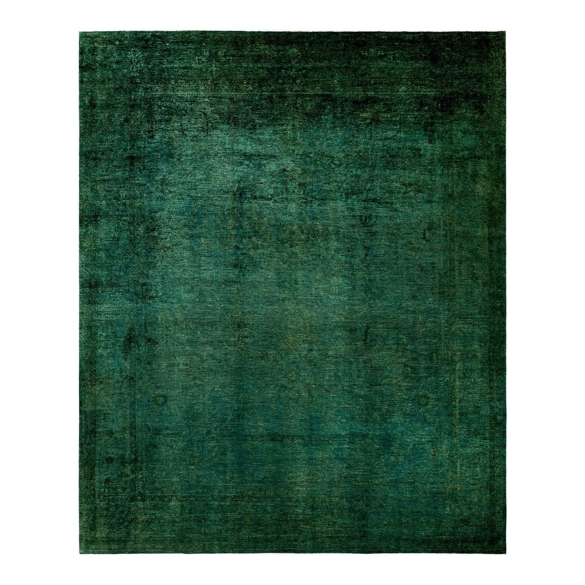 Overton Hand Knotted Wool Vintage Inspired Modern Contemporary Overdyed Green Area Rug - 11' 10" x 14' 7"