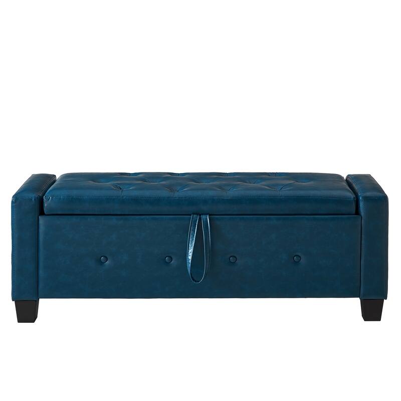 Tufted Faux Leather Storage Ottoman Bench for Bedroom, Living Room & Hallway, 48" Multifunctional Upholstered End of Bed Bench