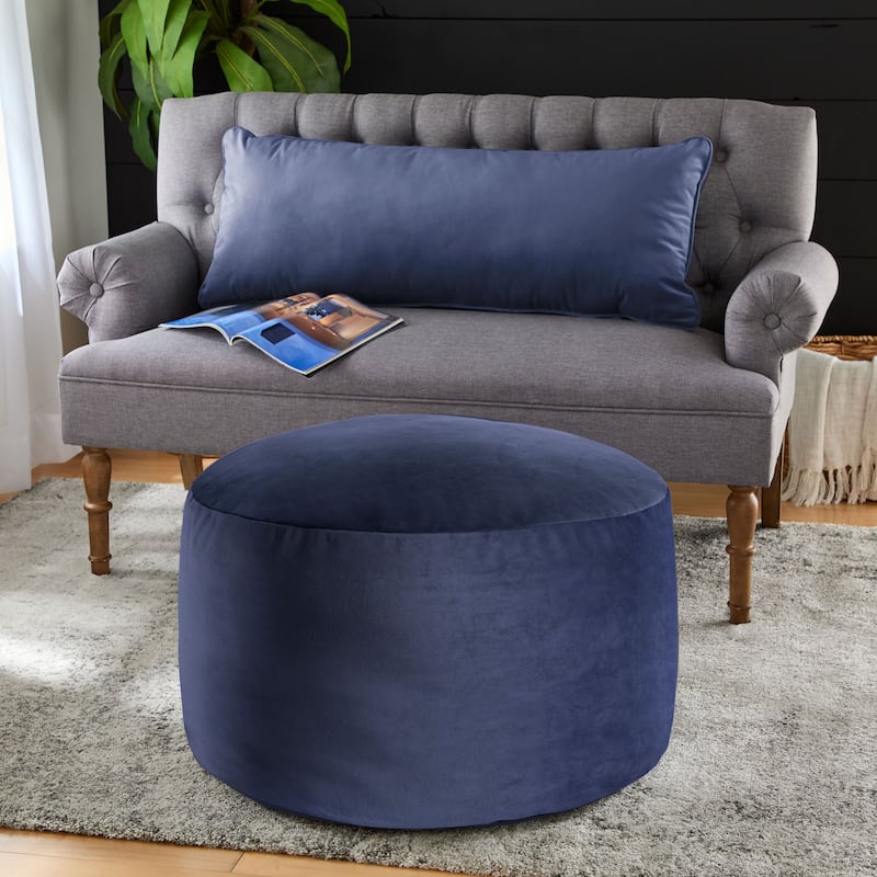 Sorra Home Solid Velvet Indoor Bean Pouf - Navy 30 in W x 30 in D x 15 in H