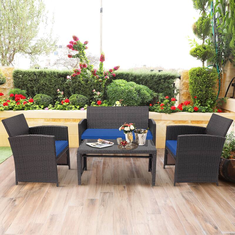 Costway 8PCS Patio Rattan Furniture Set Cushioned Chair Sofa Coffee