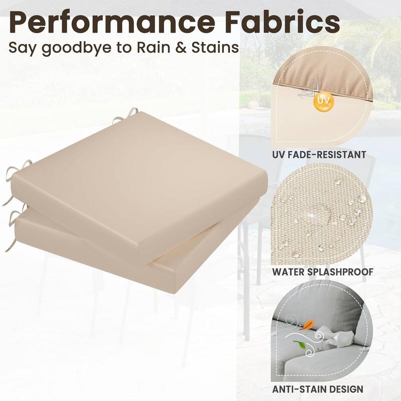 AECOJOY Outdoor Chair Cushions, 19 x 18.5 x 3 Inch Seat Cushions with Adjustable Straps and Hidden Zipper for Patio Furniture