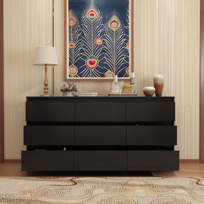 Modern Dresser for Bedroom 9 Drawers Wood Dresser Chest of Drawers