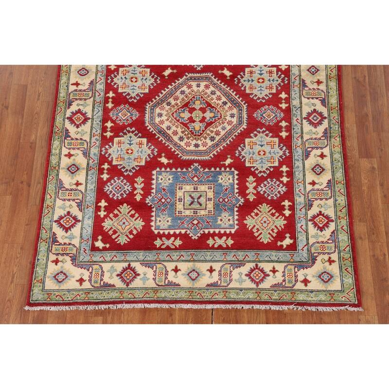 Red Kazak Oriental Area Rug Handmade Geometric Wool Carpet - 5'1" x 6'9"