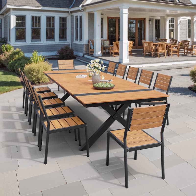 Pellebant 13PC Aluminum X Frame Outdoor Patio Dining Set Table with Stackable Armchairs