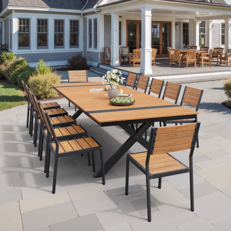 Pellebant 13PC Aluminum X Frame Outdoor Patio Dining Set Table with Stackable Chairs