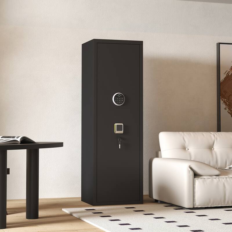 Large Gun Safe Cabinet With 3 Pistol Pouches, Heavy Duty Biometric Fingerprint Lock, Rifle Gun Safe With Adjustable Stand
