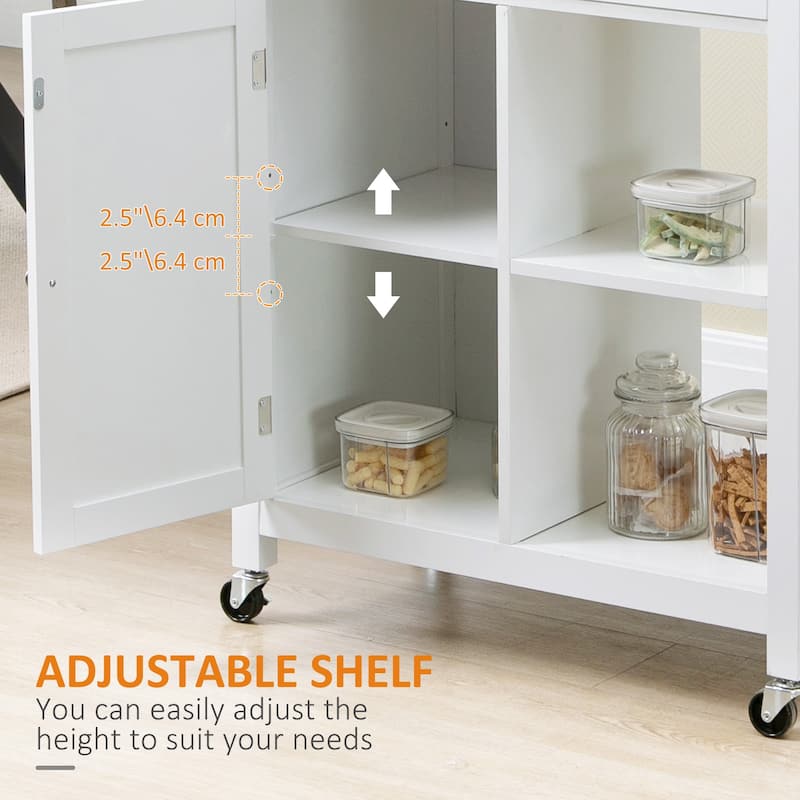Mobile Kitchen Island with Wheels Towel Rack and Adjustable Open Storage Shelves - 32.75" W x 17.75" D x 34.75" H