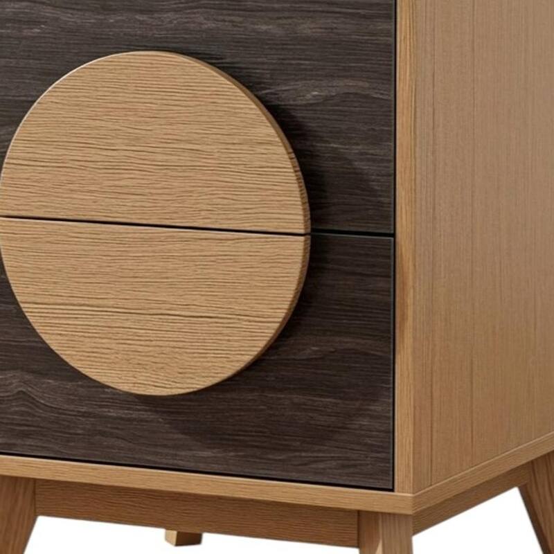 HomeRoots Set of Two 21" Oak And Dark Brown Solid Wood Square Two Drawer Nightstands