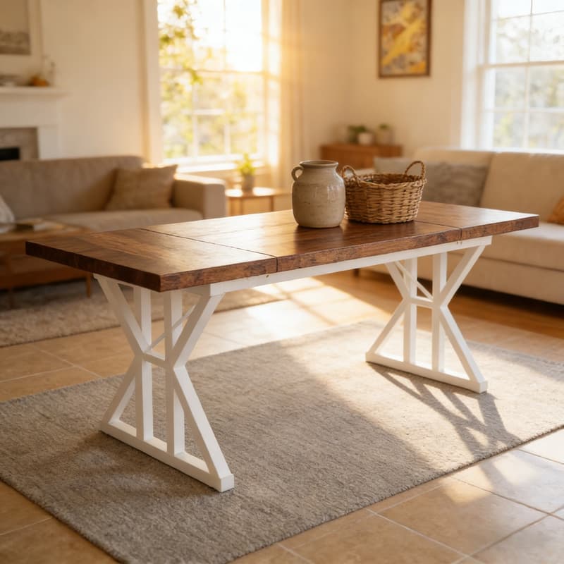 Dining Table for 6, Wood Kitchen Table with Trestle Base, Kitchen Table Meeting Table with X-shaped Accents